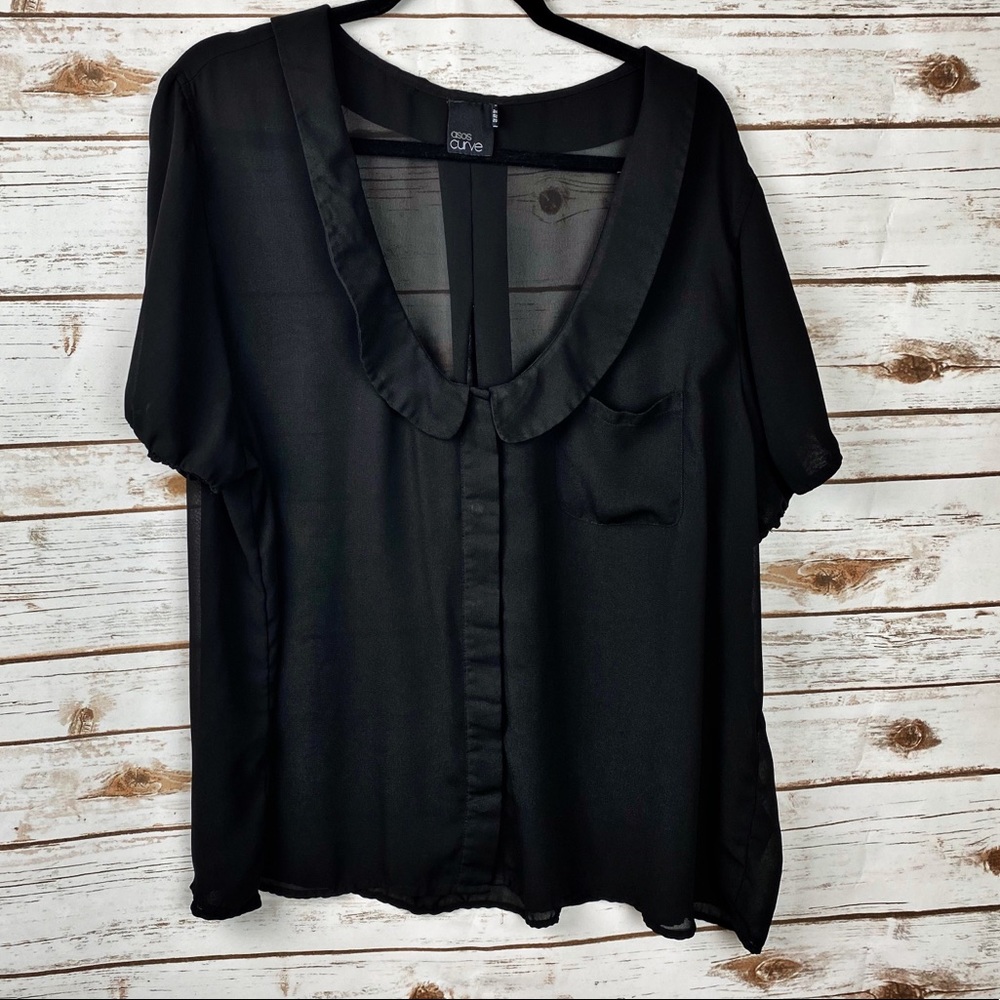 ASOS Curve Black Short Sleeve top with Peter Pan Collar Sz.20